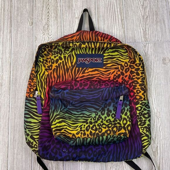Vintage 90s Jansport Leopard and Zebra Print Retro Backpack Adults Kids - Picture 1 of 9